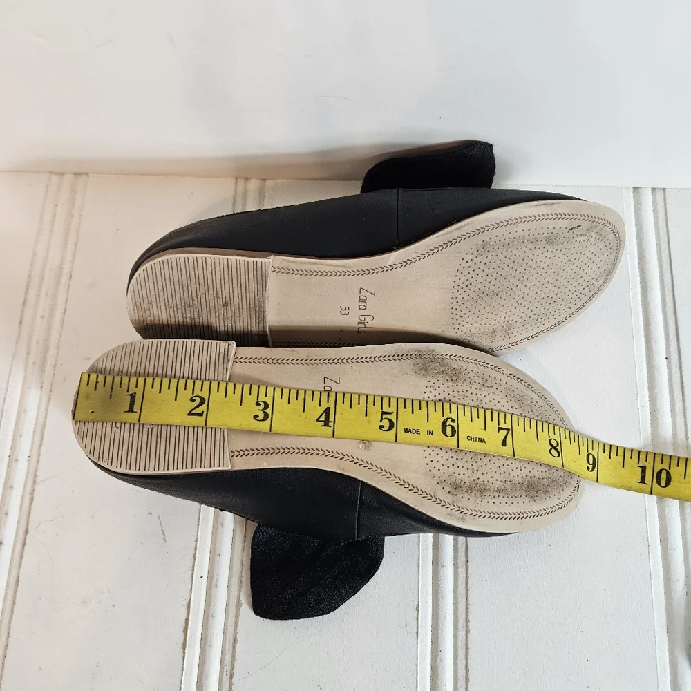 Zara Kids Ballet Flats Girls 33 1.5 Oversized Bow Balletcore Dress Shoes Black